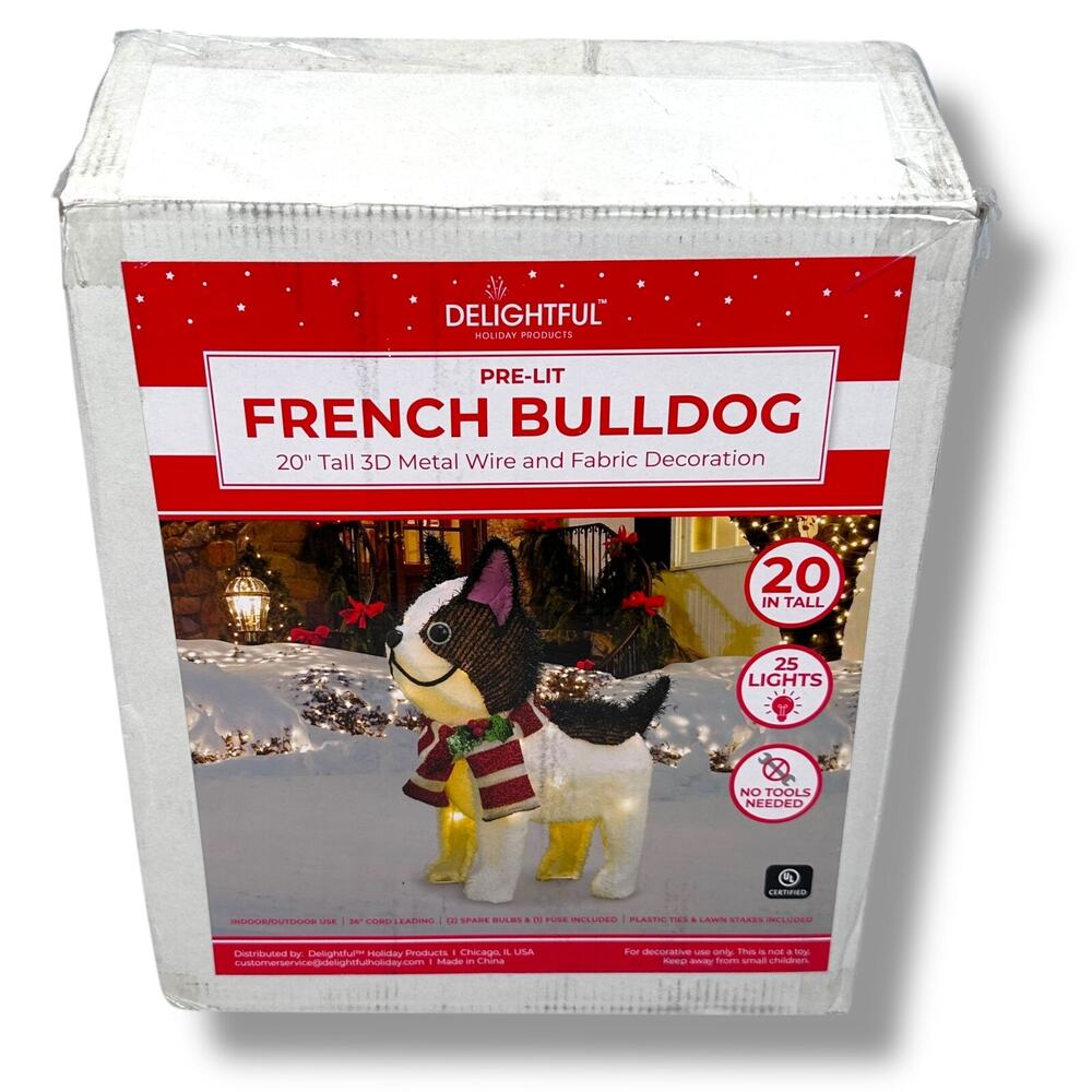 Delightful Holiday Products French Bulldog Christmas Light Up‎ 3D Yard Decor 20”